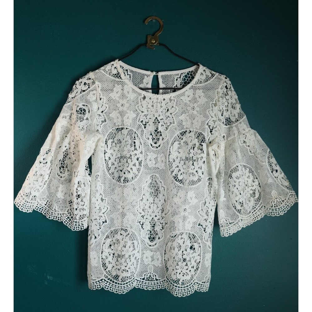 Women's Macrame Lace Crochet Kimono Sleeve Top Beachy Coastal Fairy Cottagecore